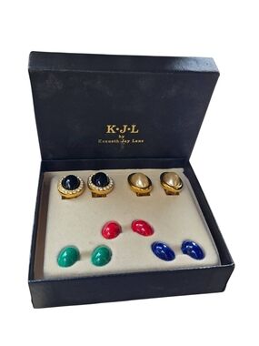 Vintage Kenneth Jay Lane K.J.L. Interchangeable Cabochon & Rhinestone  Earrings
